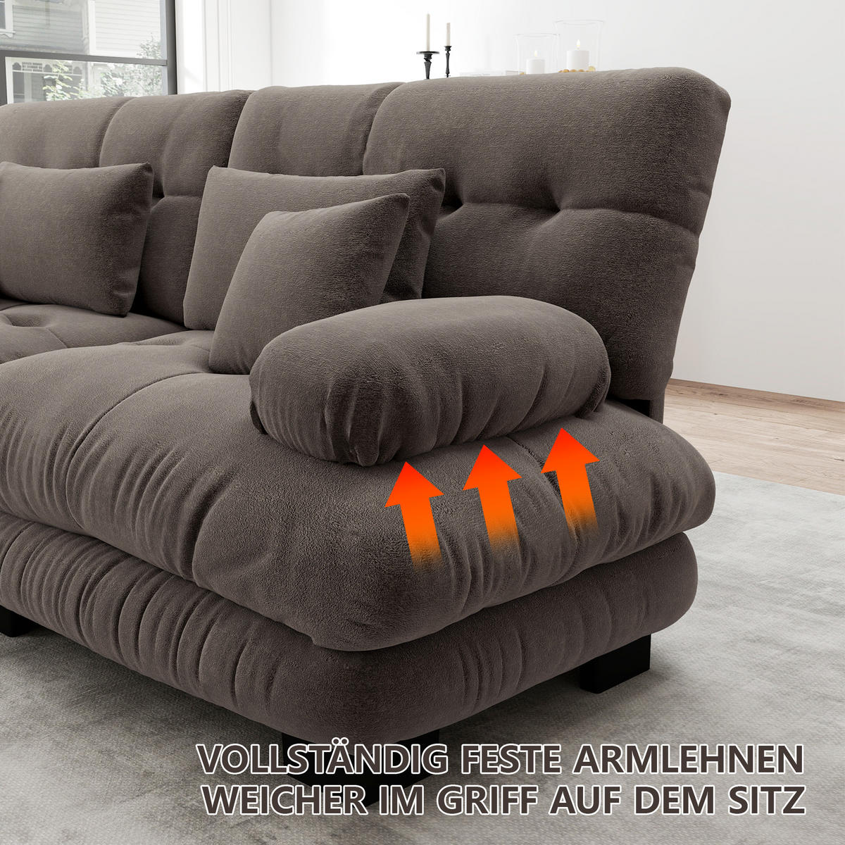2-SITZER SOFA Chenille Braun mit Ottomans und Kissen - Braun, Textil (220/81/145cm) - WISHDOR