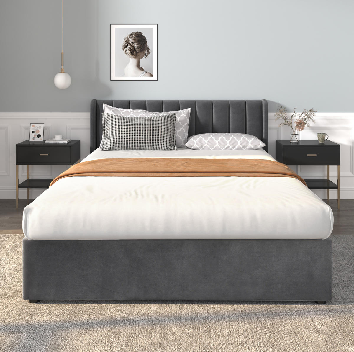 POLSTERBETT mit 2 Schubladen und Lattenrost 160x200 cm Samt Grau - Grau, Holzwerkstoff (160/200cm) - Beauniv