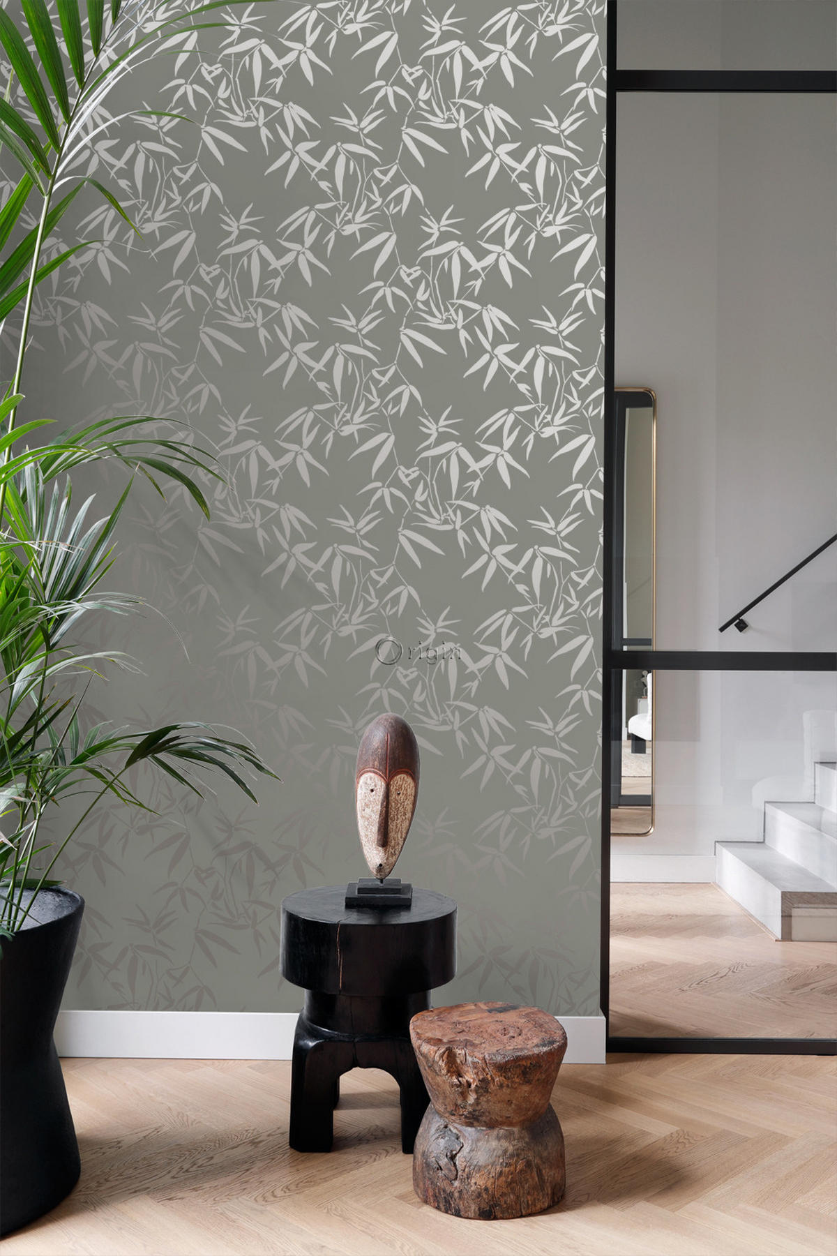 TAPETE Bambusblätter 53 cm x 10.05 m - Grau, Papier (53/1000cm) - Origin Wallcoverings