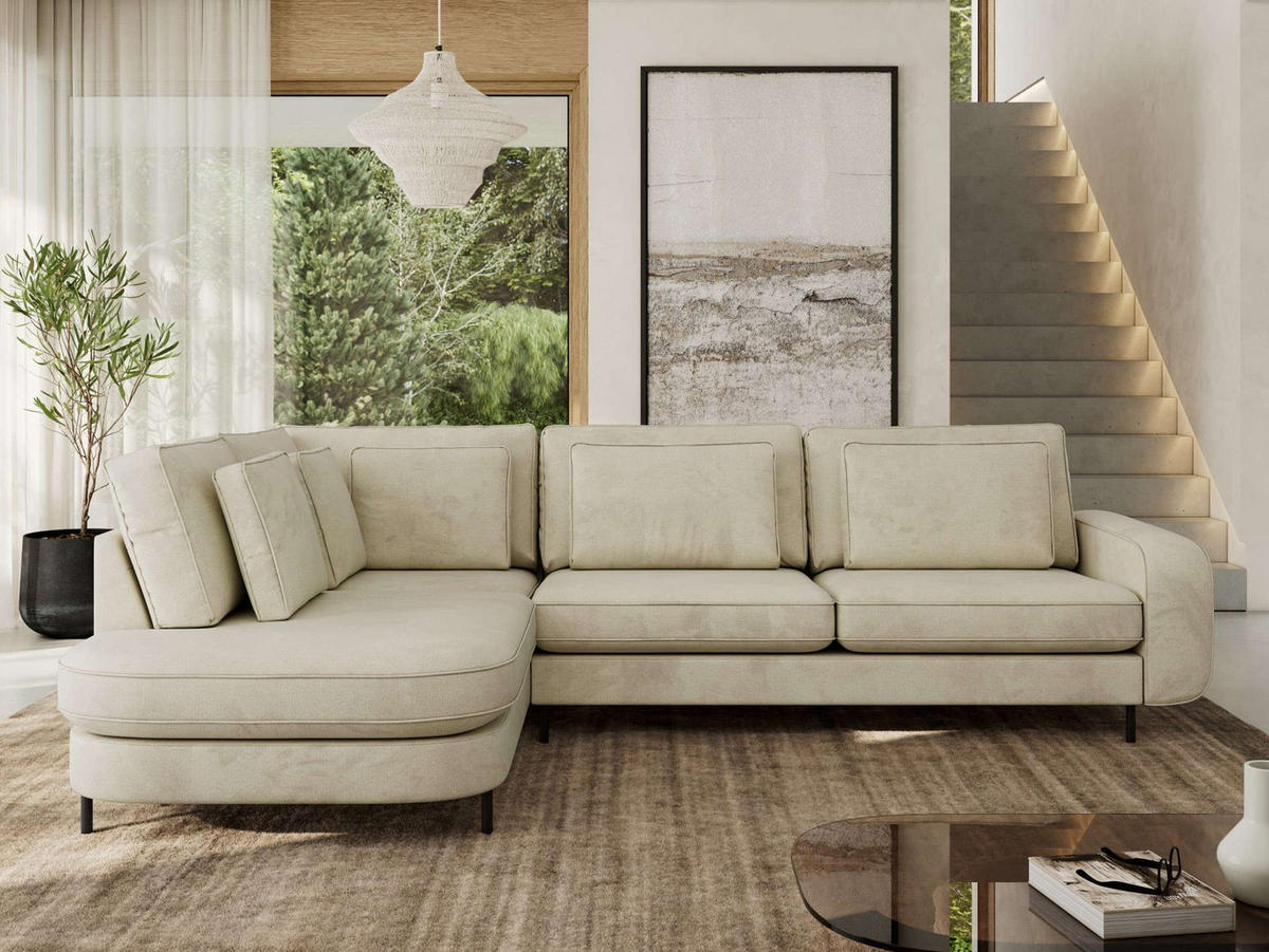 ROHOVÁ SEDAČKA CALENO L - Béžová Samet - Pravá Strana - černá/béžová, kov/textil (317/225cm) - MKS