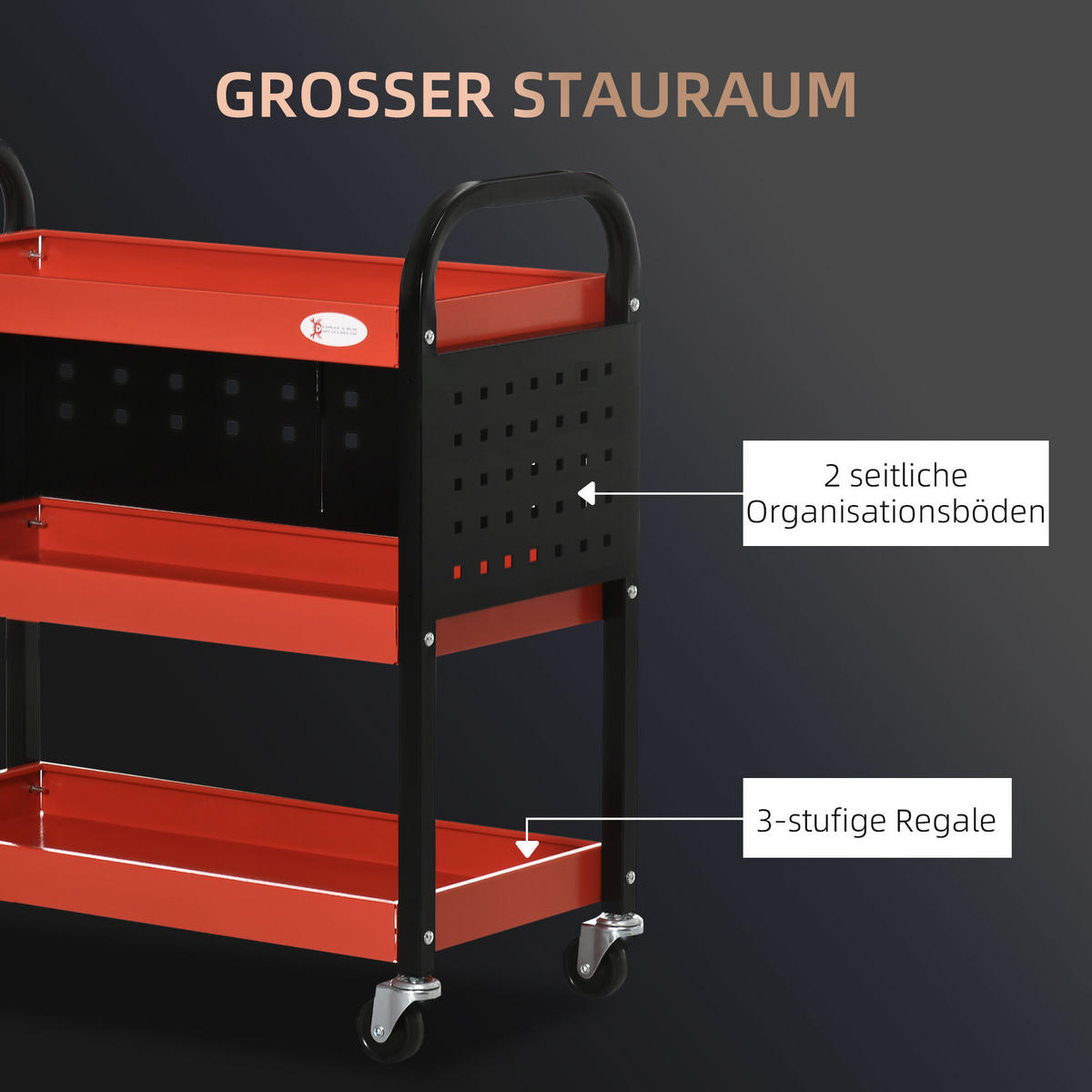 WERKSTATT-ROLLWAGEN, Werkzeugwagen, Rot - Rot, Metall (35/80/75cm) - DURHAND