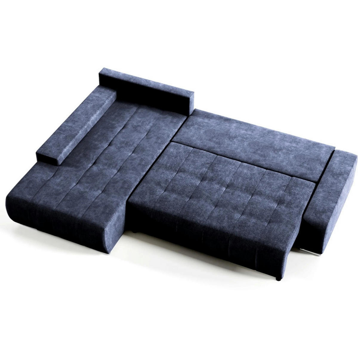 ECKSCHLAFSOFA Draco L Dunkelblau - Silberfarben/Dunkelblau, Textil/Metall (267/186cm) - Beautysofa