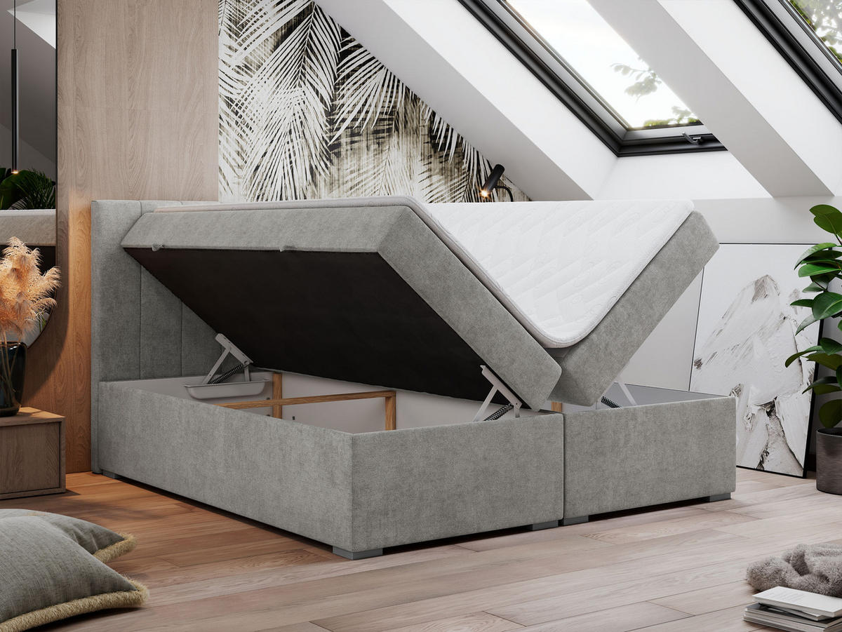 BOXBETT LOPE 200/200 - Hellgrau Strukture - H4 - Hellgrau, Holz/Textil (200/200cm)