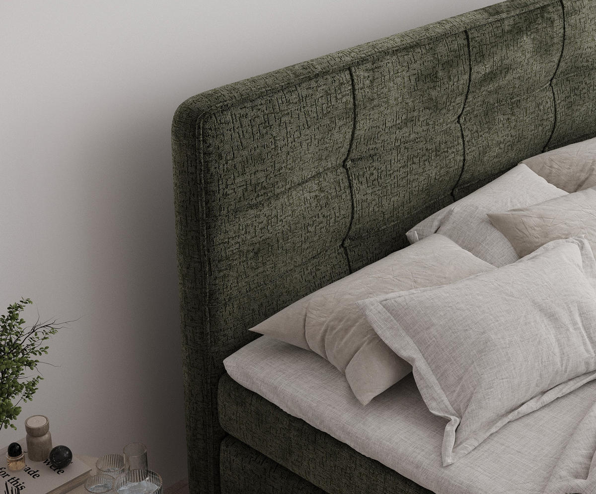 BOXSPRINGBETT Semplice Olivenfarbe 160/200 cm - Schwarz/Olivgrün, Holz/Holzwerkstoff (160/200cm) - Maison de Reve