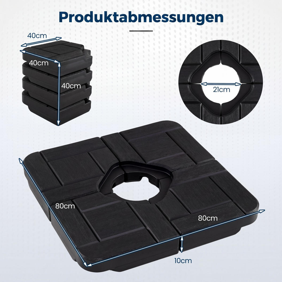 PARASOLLFOT 48L svart - Svart, Plast (80/80cm) - COSTWAY