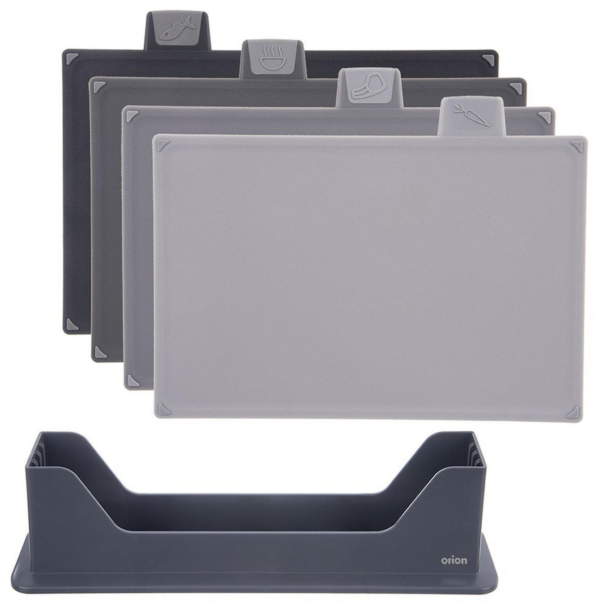 SCHNEIDEBRETT-SET Bambus mit Ständer 4er-Pack - Grau, Holz (20/28cm) - Orion 