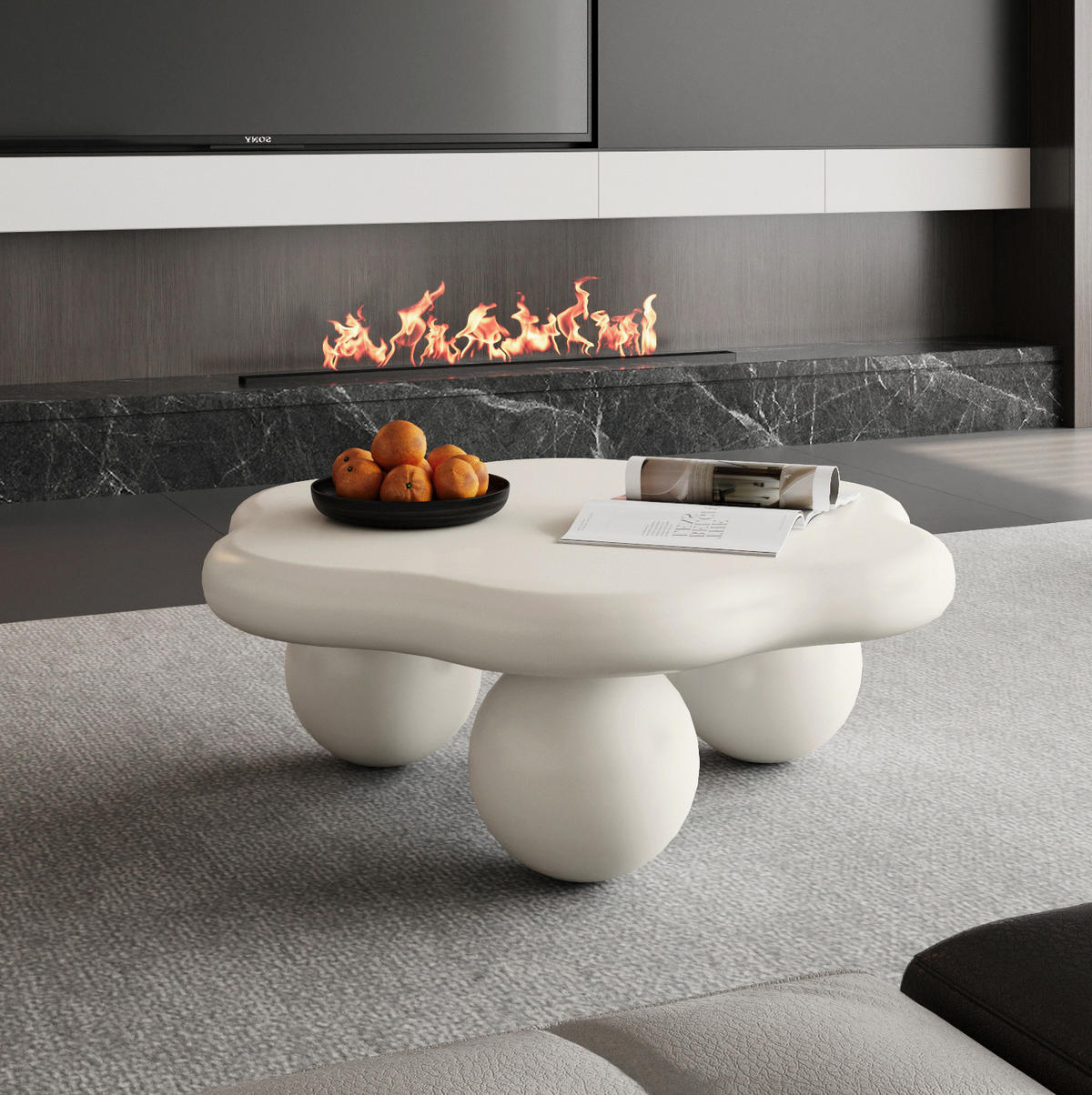 COUCHTISCH Wolkenform ca. Ø 80 x 35 cm MDF Cream White - Weiß, Kunststoff (79/79/31cm) - Meubliv