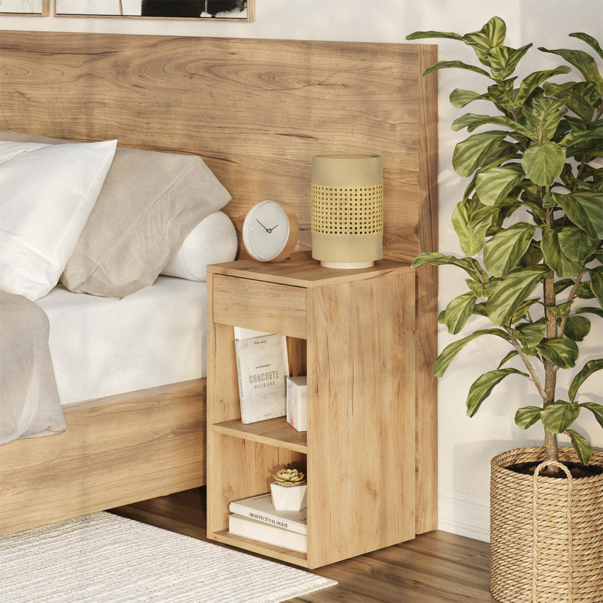 NACHTTISCH Dany Goldkraft Eiche 35 x 65 cm mit 1 Schublade - Honigeiche, Holzwerkstoff (35/65/35cm) - Vicco