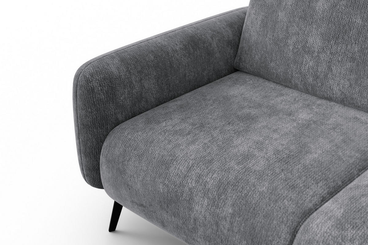 SOFA FEBE 2-Sitzer, grauer Chenille-Stoff - Schwarz/Grau, Holz/Textil (160/82/96cm) - Wozimo