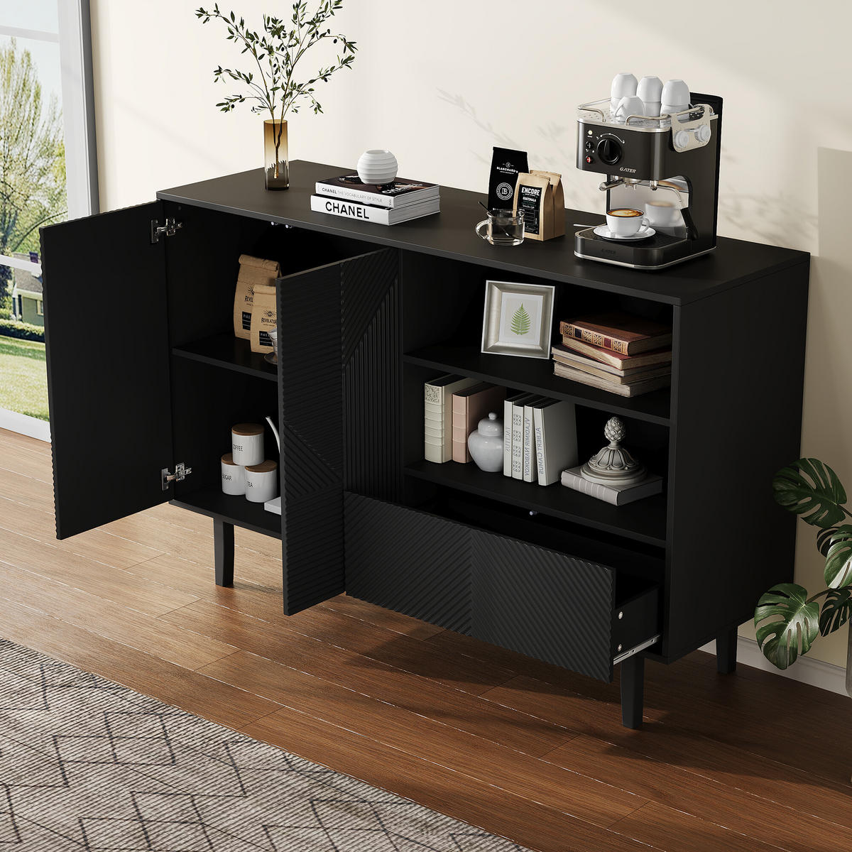 SCHUHKIPPER Schwarz 125/40/86 cm - Schwarz, Holzwerkstoff (40/86/125cm) - Urban Meuble