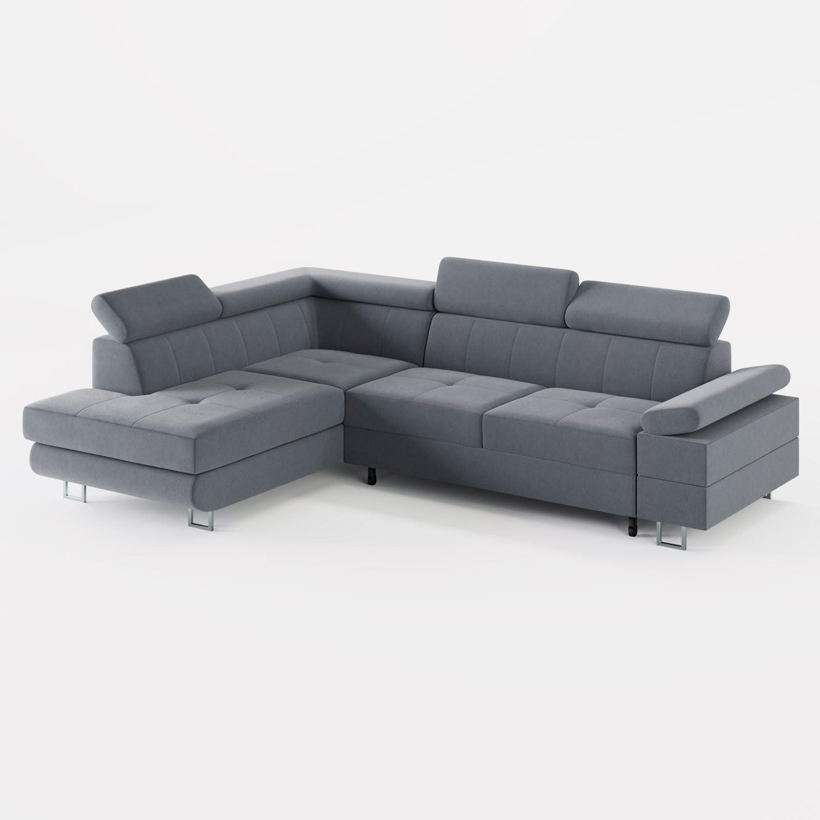 ECKSOFA CAROLINE Links Dunkelgrau matter Veloursstoff mit Schlaffunktion und Bettkasten - Chromfarben/Dunkelgrau, Textil (253/190cm) - Barchello