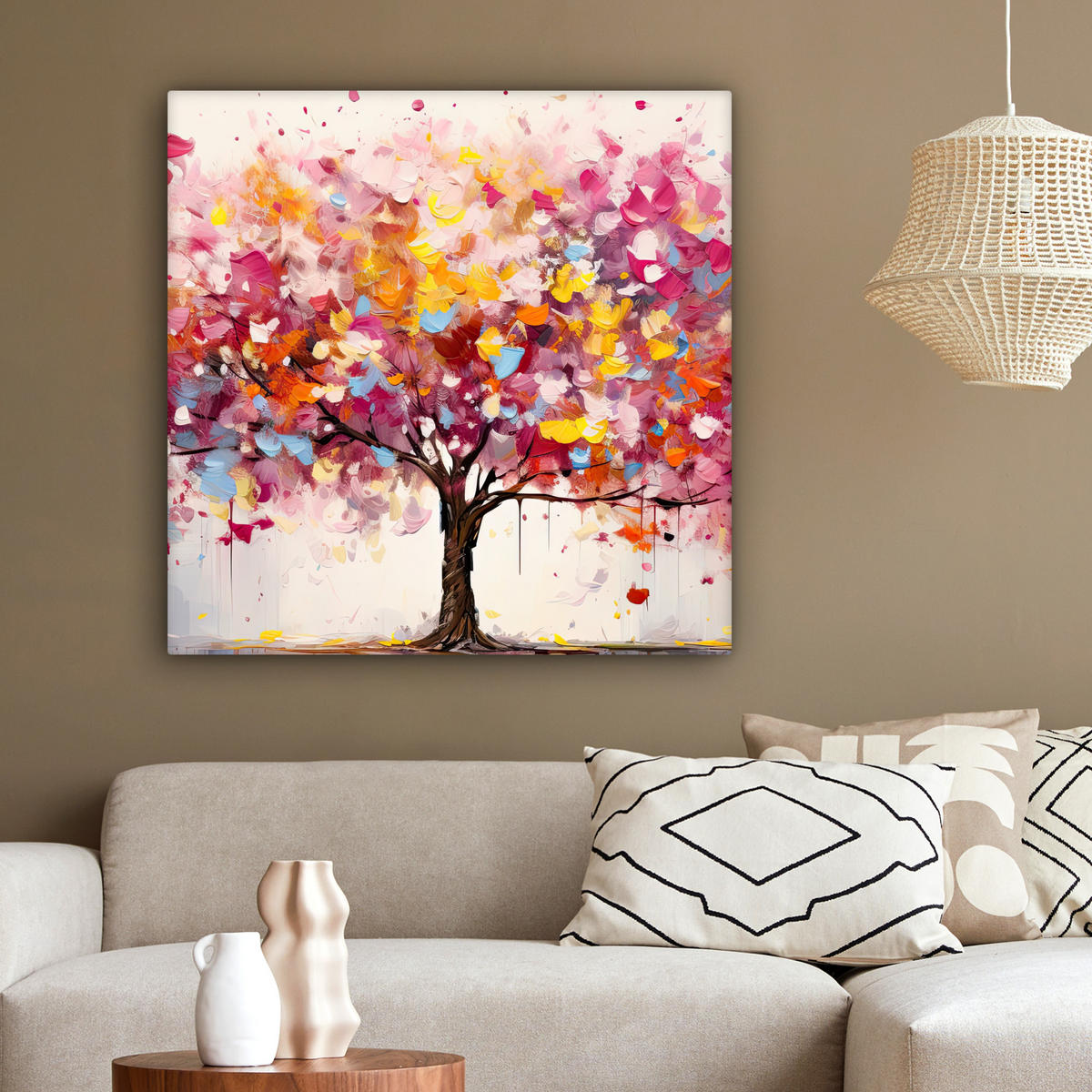 LEINWANDBILD Aquarell - Baum - Kunst - Abstrakt 90x90 cm - Multicolor, Textil (90/90cm) - MuchoWow