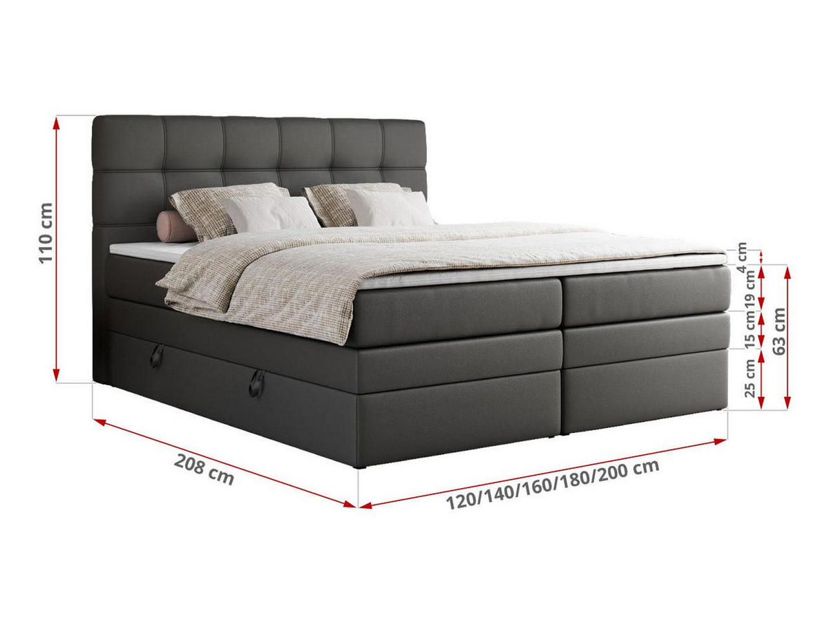 BOXSPRINGBETT ERNI KING 180/200 Dunkelgrau Kunstleder - H3 - Dunkelgrau, Holz/Textil (180/200cm) - MKS