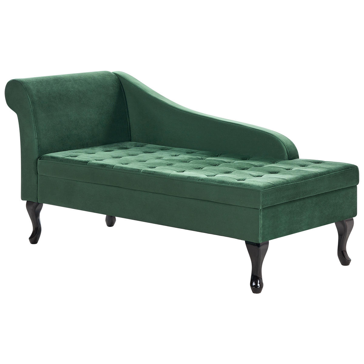 CHAISELONGUE Samtstoff dunkelgrün mit Bettkasten linksseitig Pessac - Schwarz/Grün, Textil (145/71/62cm) - Beliani