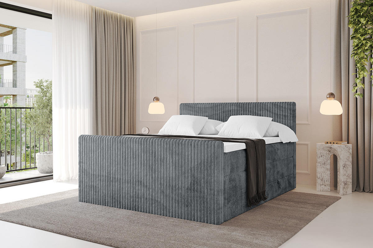 BOXSPRINGBETT mit Matratze H3|H4 und Lattenrost - TOLO-Z KING 200x200 Cord - Dunkelgrau - Dunkelgrau, Holzwerkstoff (200/200cm) - ALTDECOR