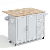 KÜCHENINSEL 137x76x92cm Grau mit Klappplatte, Schrank, 3 Schubladen & Rollen - Grau, Holzwerkstoff (137/92/76cm) - Modfu