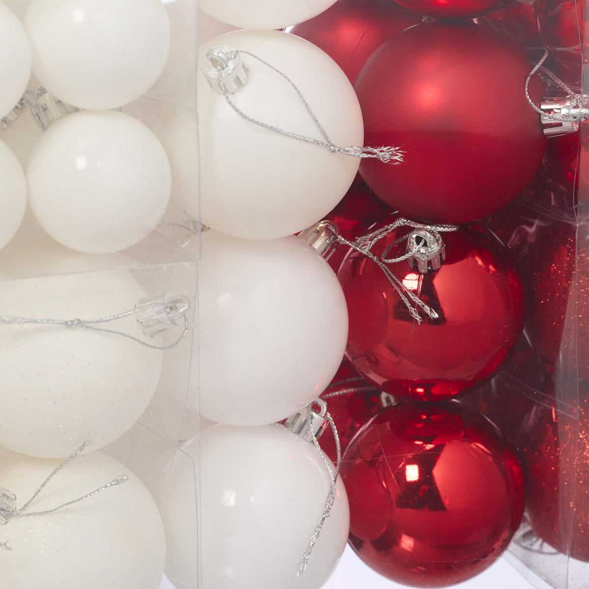WEIHNACHTSKUGELN 100 Stk. - Rot/Weiß, Kunststoff (6/7/6cm) - Relaxdays