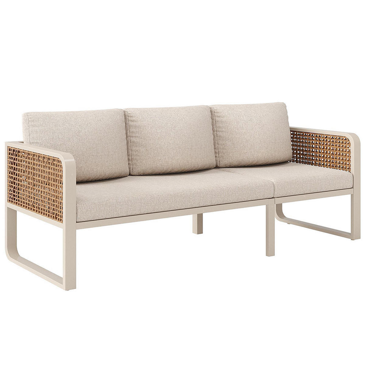 GARTENMÖBELSET für 6-7 Personen,PE-Rattan Sitzgruppe in Beige - Beige, Metall