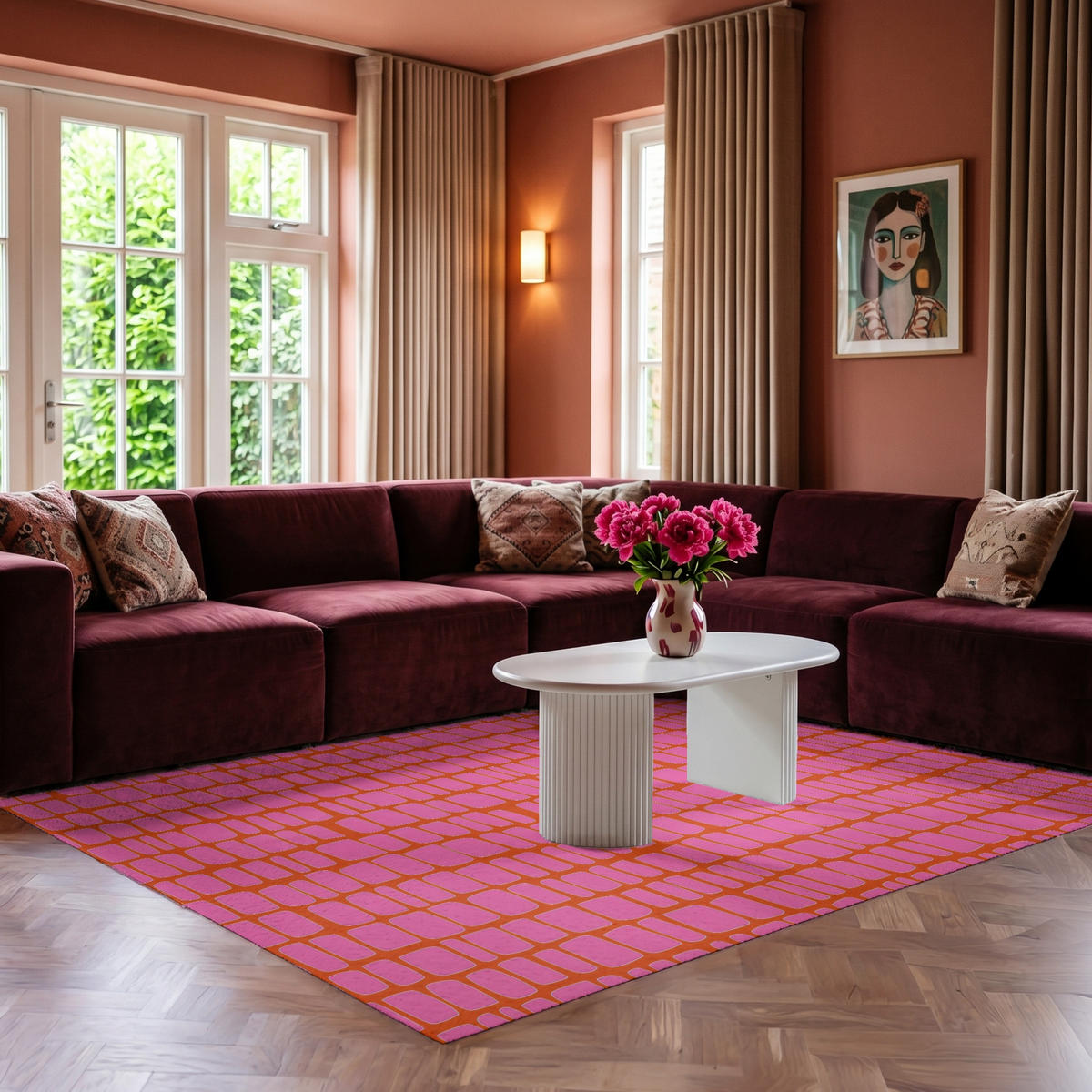 KOBERCE - Organic - Mriežka - Ružová - 230x150 cm - pink, textil/plast (230/0.4cm) - OnlyWow
