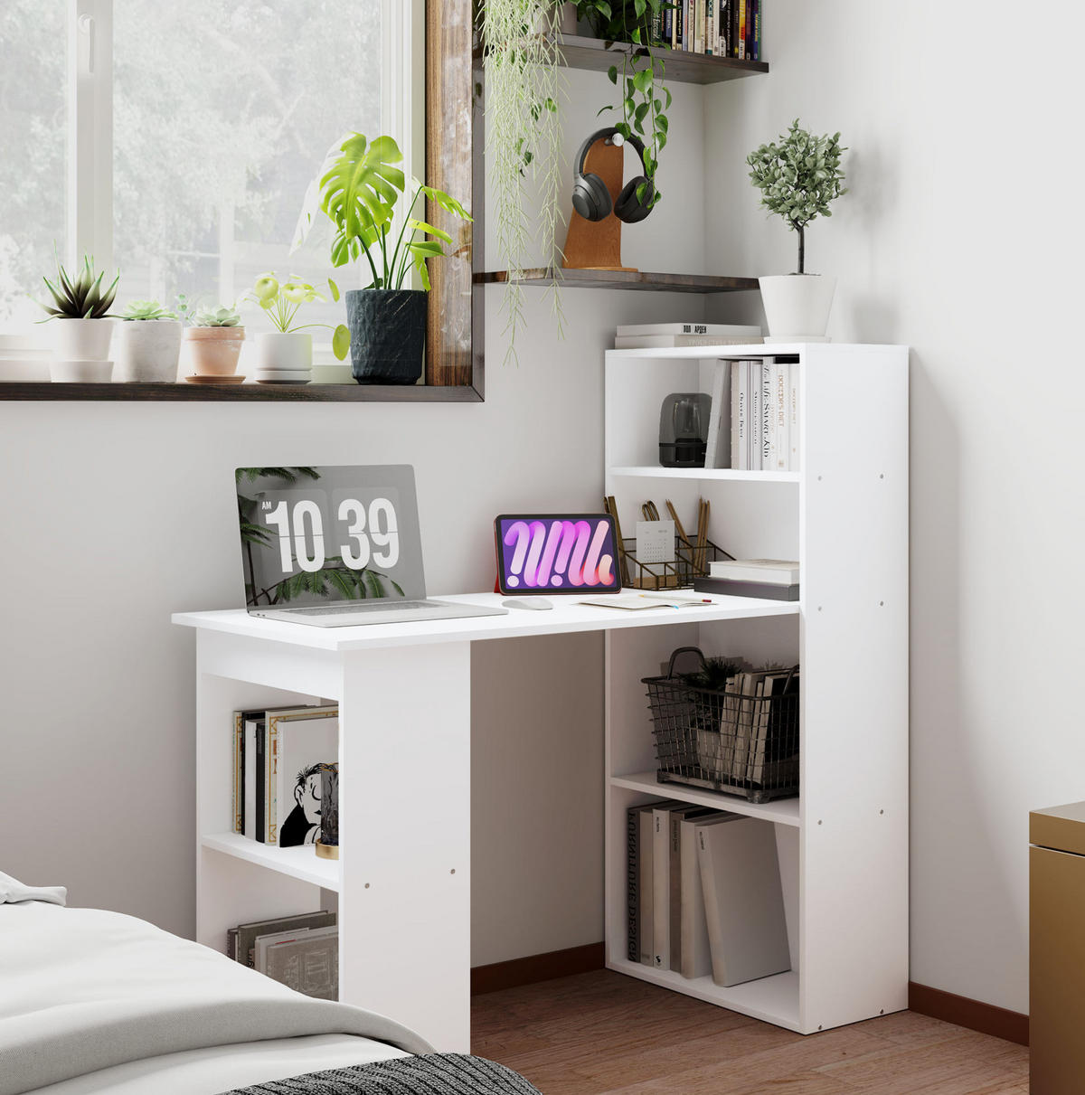 SCHREIBTISCH mit Regal 120 x 55 cm Weiß - Weiß, Holz (120/55/120cm) - Meubliv