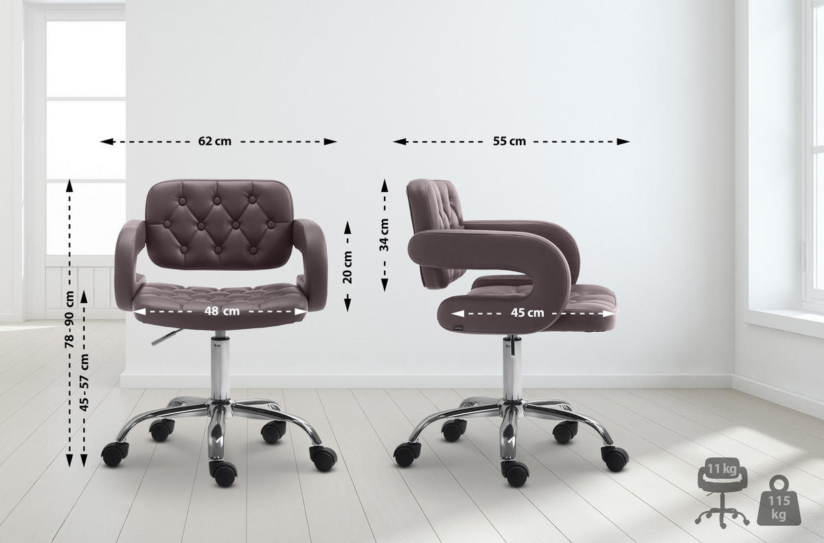 DREHSTUHL Lederlook braun - Chromfarben/Braun, Textil/Metall (62/78/55cm) - CLP