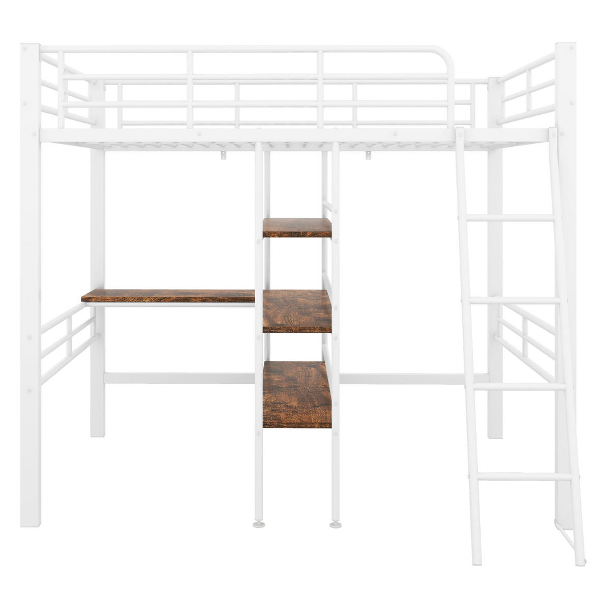 HOCHBETT 90/200 cm in Weiß – mit Schreibtisch, Regalen und Rausfallschutz - Weiß, Metall (90/200cm) - BEAOK