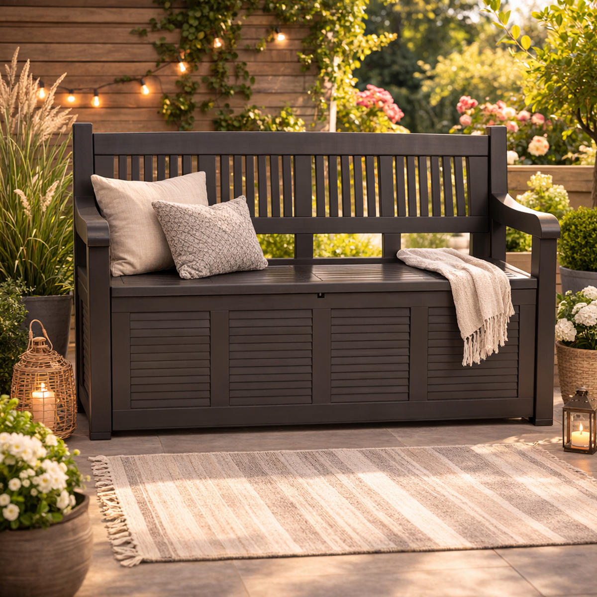 GARTENBANK inkl. Stauraum - Schwarz, Kunststoff (60/85/130cm) - Bestlivings