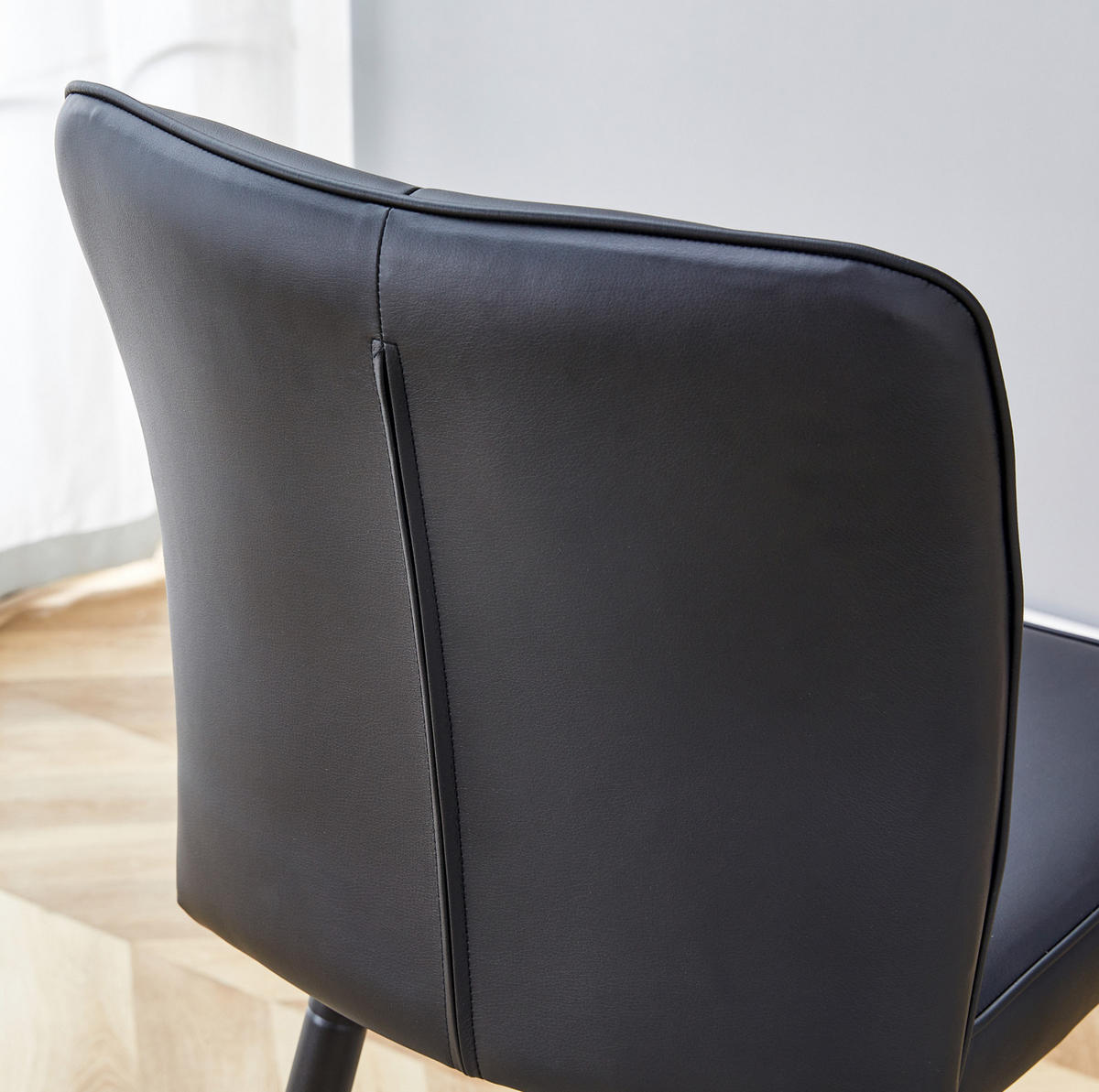 BARHOCKER mit Rückenlehne PU-Leder Schwarz Metallgestell - Schwarz, Metall (44/101/44cm) - Meubliv