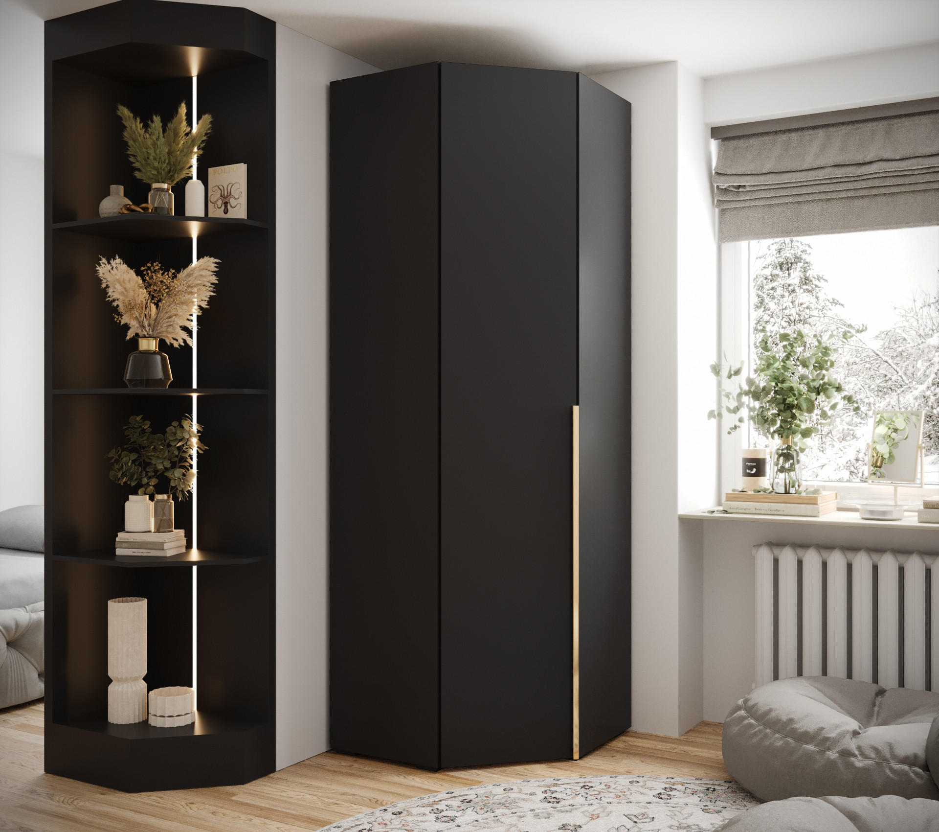 DREHTÜRENSCHRANK 236.7/81.7/81.7 1-türig - Goldfarben/Schwarz, Holz/Metall (81.7/236.7/81.7cm) - MÖBEL KRYSPOL