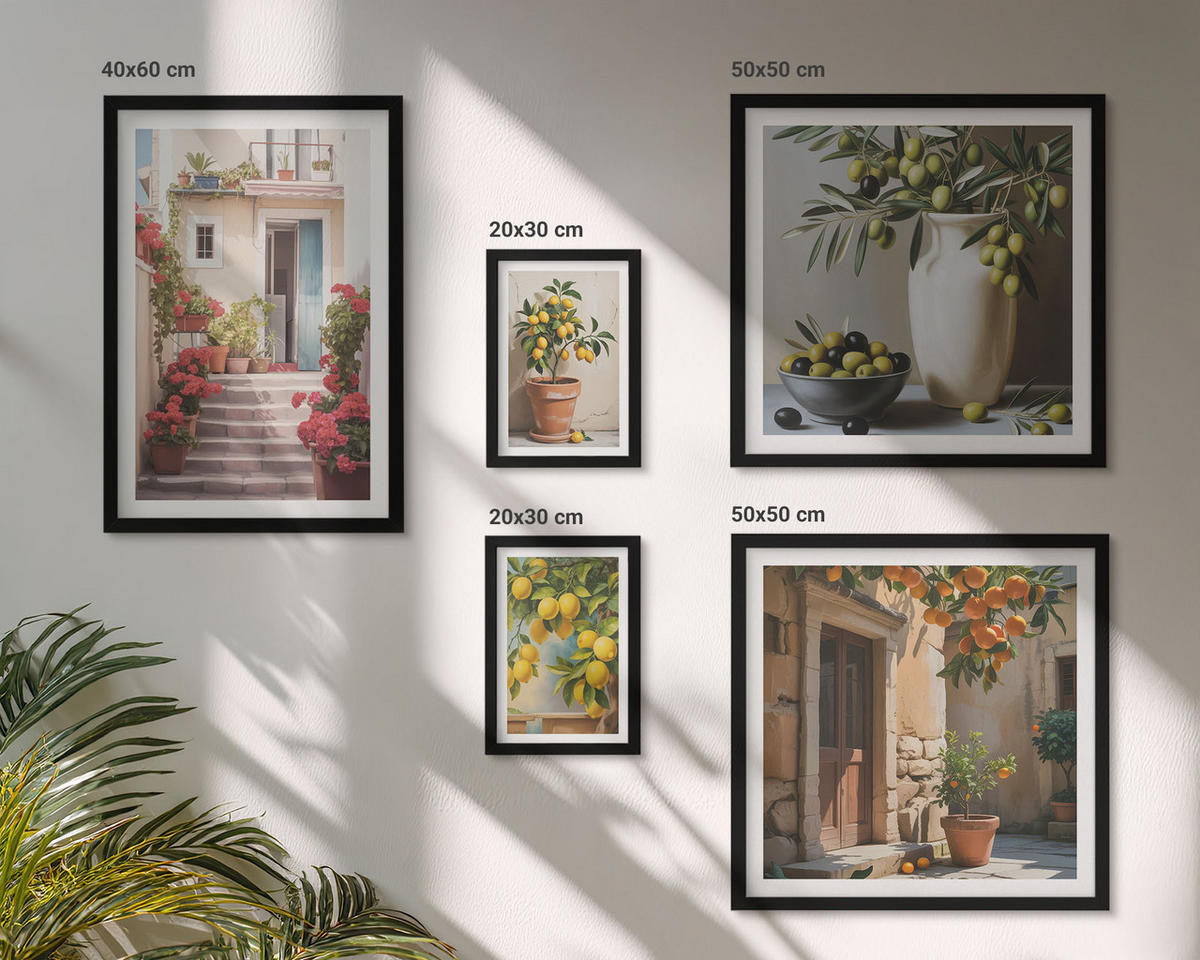 BILDER SET 5er Set - 50x50 cm & 20x30 cm & 40x60 cm Schwarzer Rahmen - Italienische Zitrus-Modeplakate - Schwarz, Kunststoff (40/60cm) - TULUP