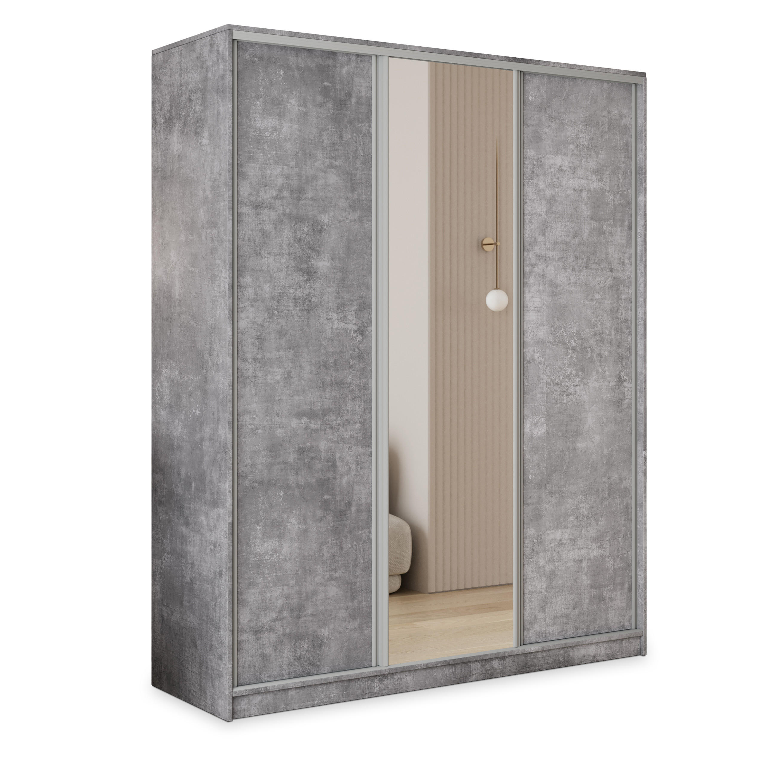SCHWEBETÜRENSCHRANK TARI 160/205/58 cm 3-türig mit Spiegel und 4 Schubladen Titanfarben - Titanfarben, Holzwerkstoff (160/205/58cm) - MASSENO
