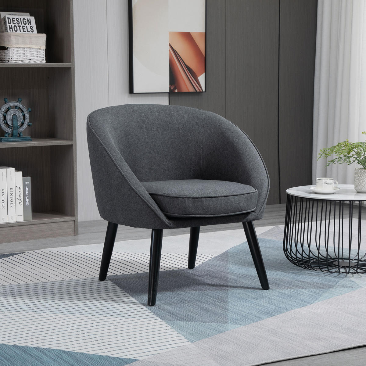 WOHNZIMMERSTUHL Polsterstuhl Sessel Wohnzimmer modern Polyester Holz Grau - Grau, Kunststoff (65/75/71cm) - HOMCOM