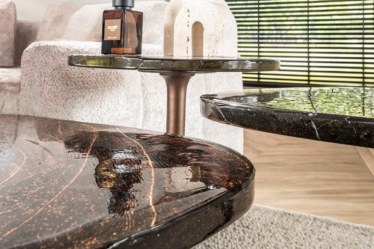 BEISTELLTISCH DARI Braun Glas - Braun/Kupferfarben, Glas/Metall (53/42/50cm) - KAWOLA