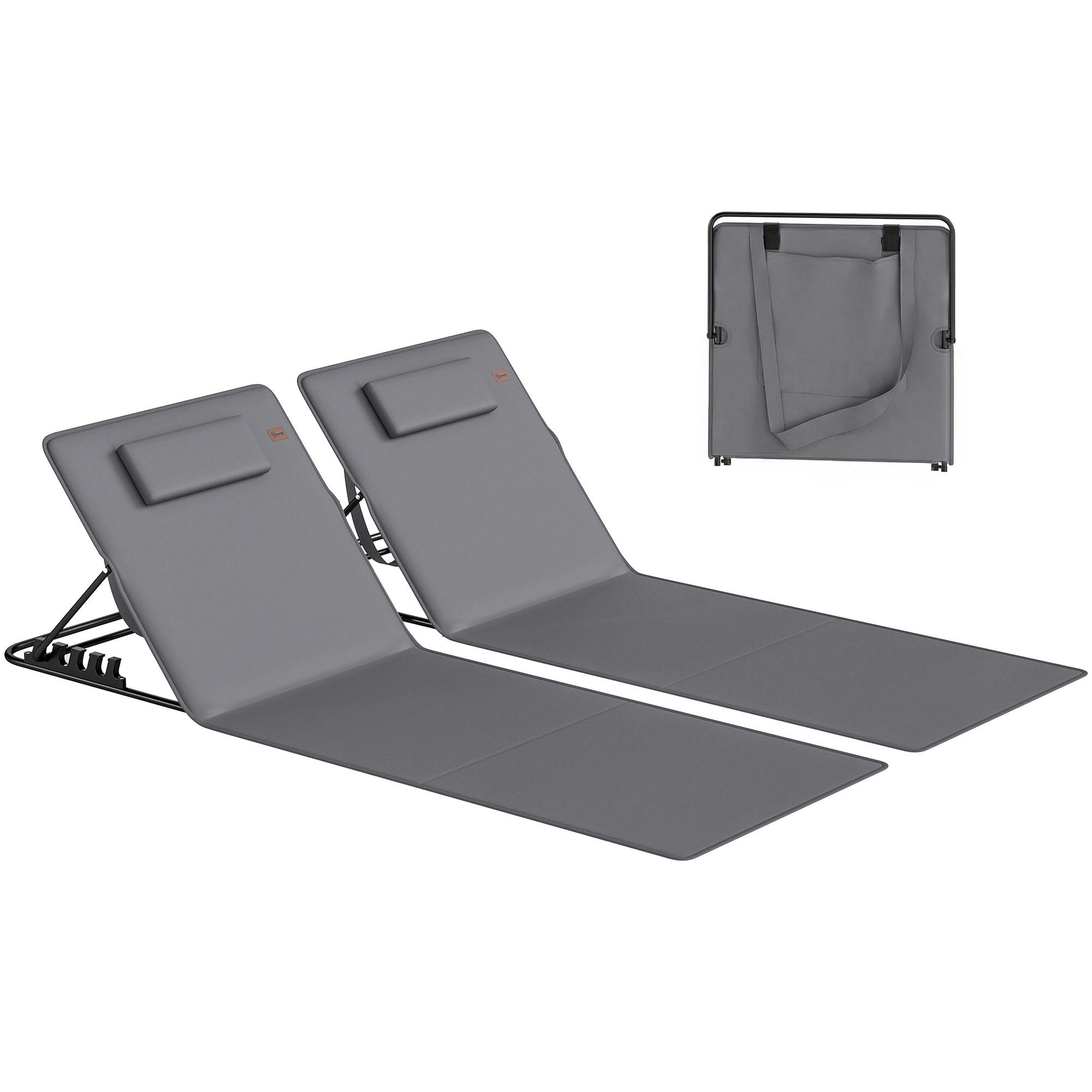 STRANDMATTE, 2er-Set, ohne Farbe, leicht faltbar, verstellbare Lehne, Kopfkissen, Aufbewahrungstasche - Dunkelgrau, Metall (154/52/57cm) - Vallsero