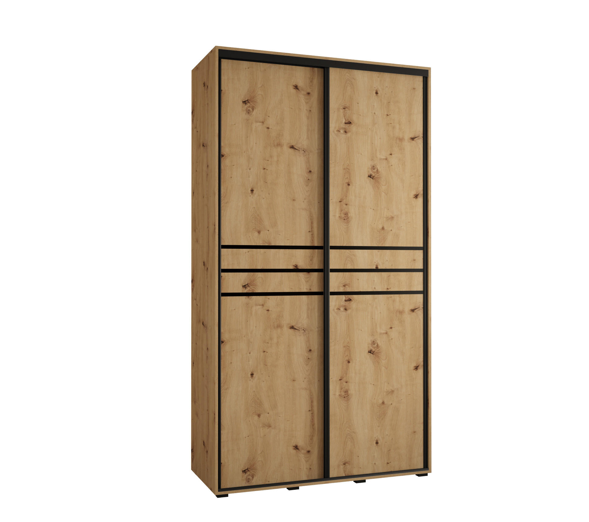 Abiks Möbel Schwebetürenschrank Eiche Artisan, Eiche Artisan, Schwarz 130x235x45 cm