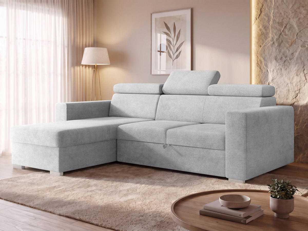 ECKSCHLAFSOFA Pedro 2rLC - Silberfarben/Hellgrau, Holz/Kunststoff (235/170cm) - MIRJAN24