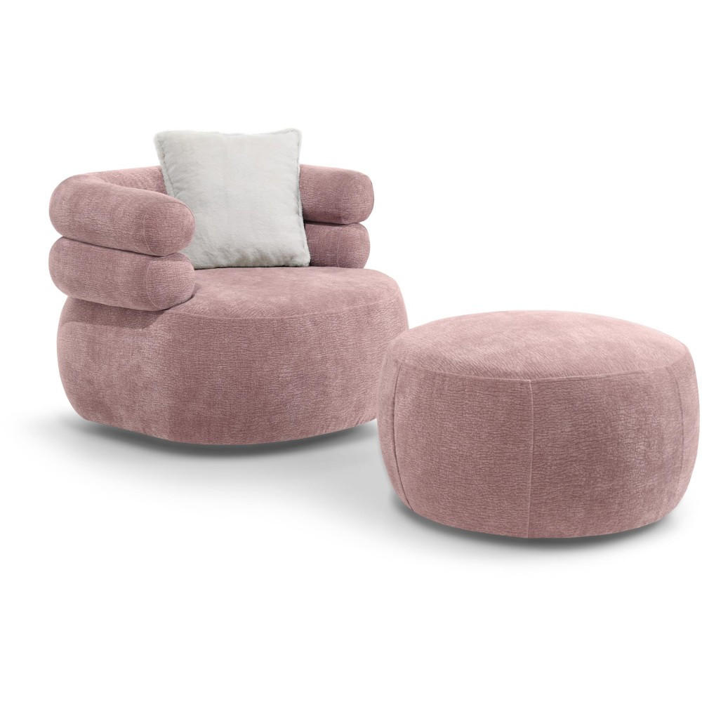 RELAXSESSELSET Nano, Set Drehsessel mit runder Form mit Hocker, Rosa - Rosa, Textil (95/75/95cm) - Beautysofa