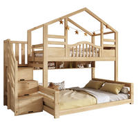ETAGENBETT aus Holz 90x200/140x200 cm Beige + Hellnatur mit Treppenschrank - Beige, Holz (140/200cm) - IVMEU