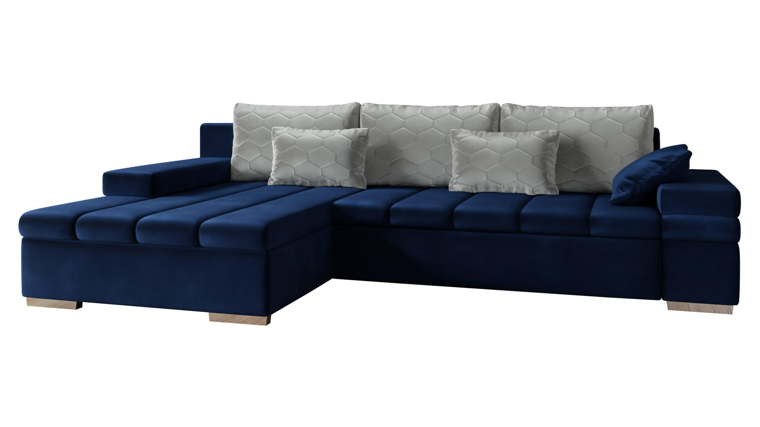 ECKSOFA Bangkok Premium, Seite: Links - Silberfarben/Dunkelblau, Holz/Textil (310/175cm) - MIRJAN24
