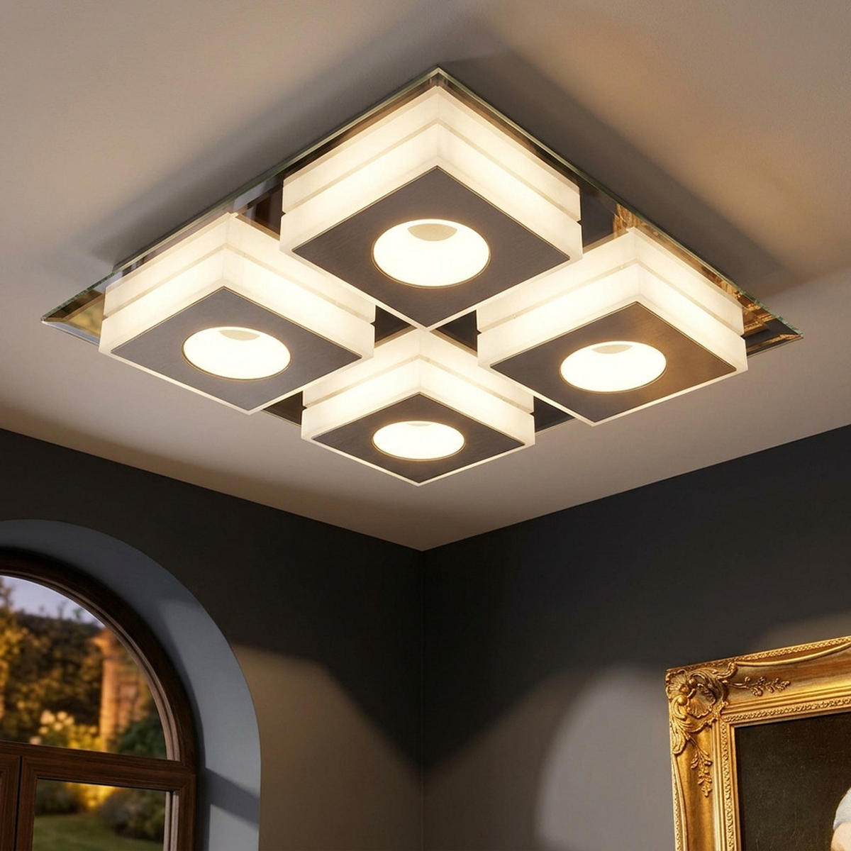 LED DECKENLEUCHTE Metall Silber - Silberfarben, Metall (33/33/5cm) - Globo Lighting