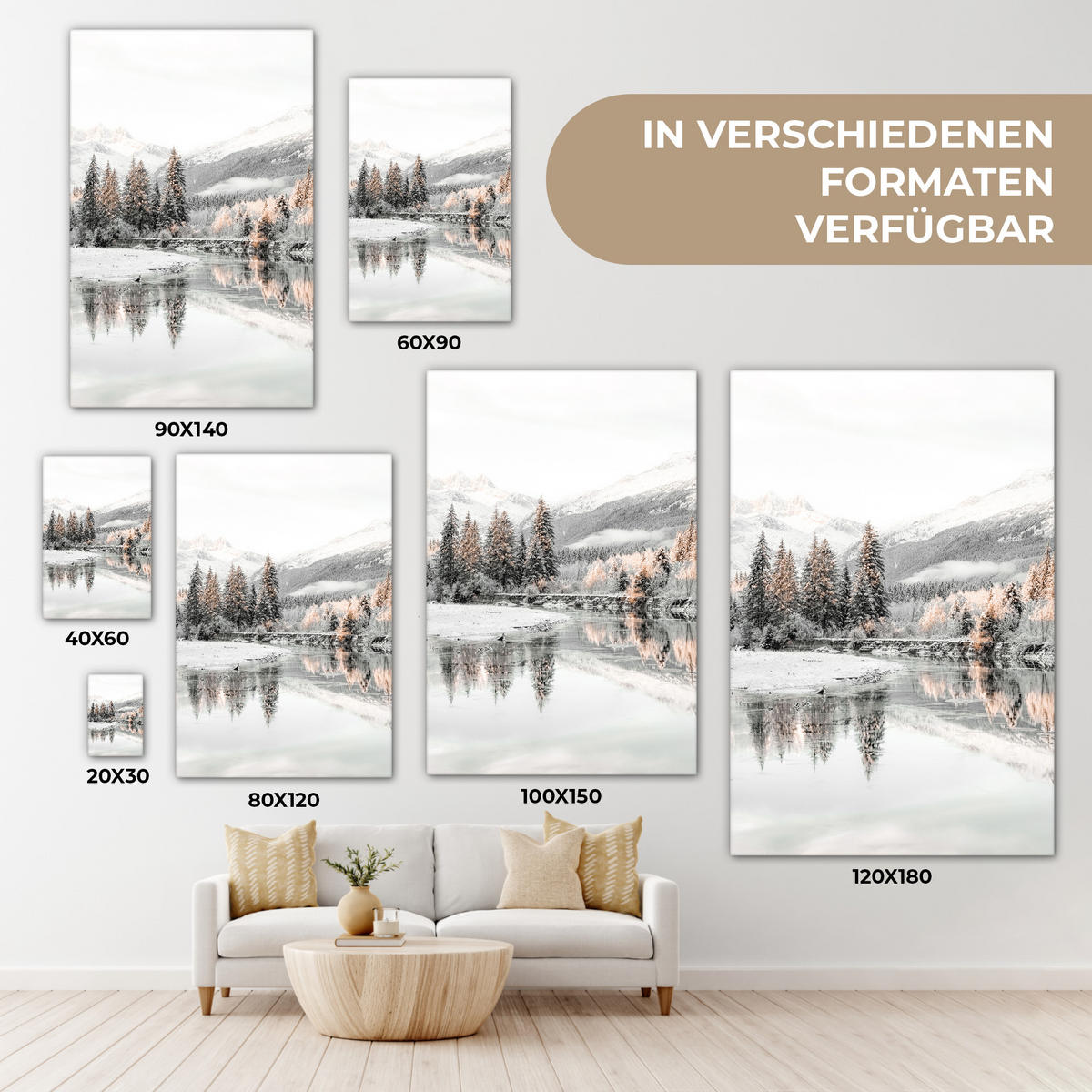 LEINWANDBILD Natur - Winter - Bäume - Berge - Schnee 90x140 cm - Weiß Hochglanz, Textil (90/140cm) - MuchoWow