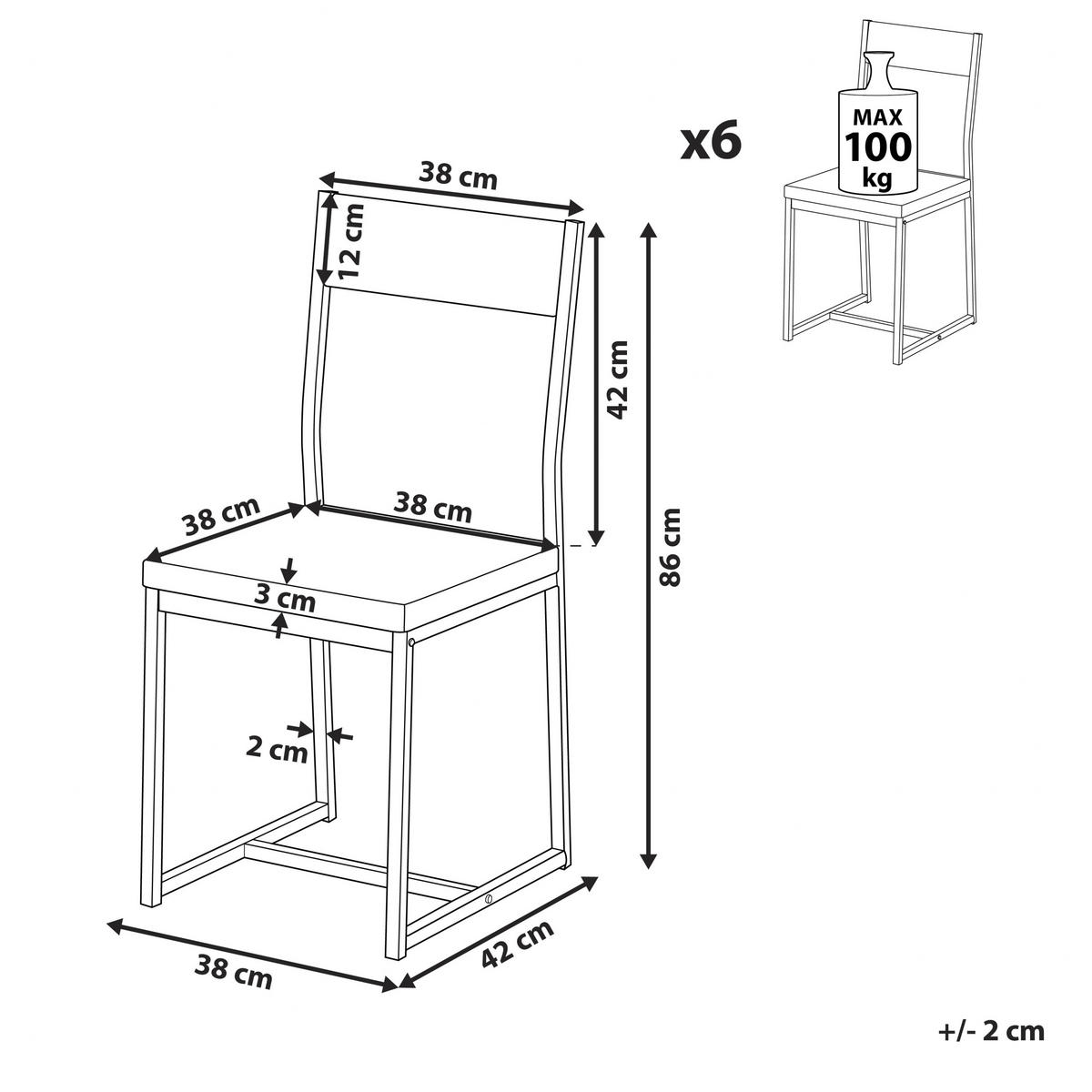 STUHL-SET 6 Holzwerkstoff Dunkler Holzfarbton Laredo - Dunkelbraun, Holzwerkstoff/Metall (38/86/42cm) - Beliani