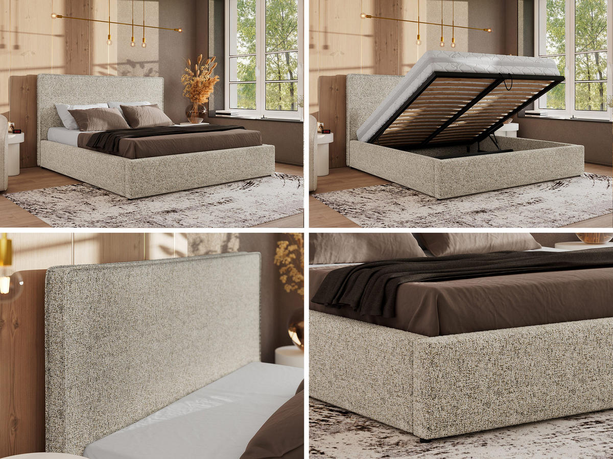 POLSTERBETT CORIVO CLASSIC 180/200 - Beige Strukture - Schaum-Matratze - Beige, Textil (180/200cm) - MKS