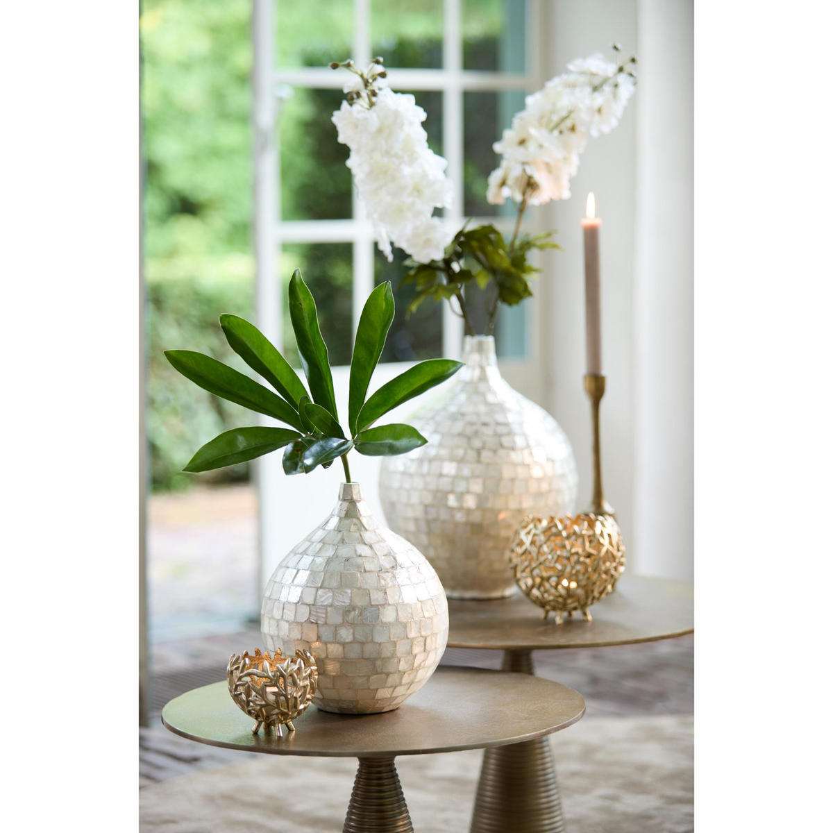 VASE Elorza Weiß 22/22/25 cm - Weiß, Holz (25cm) - Light & Living