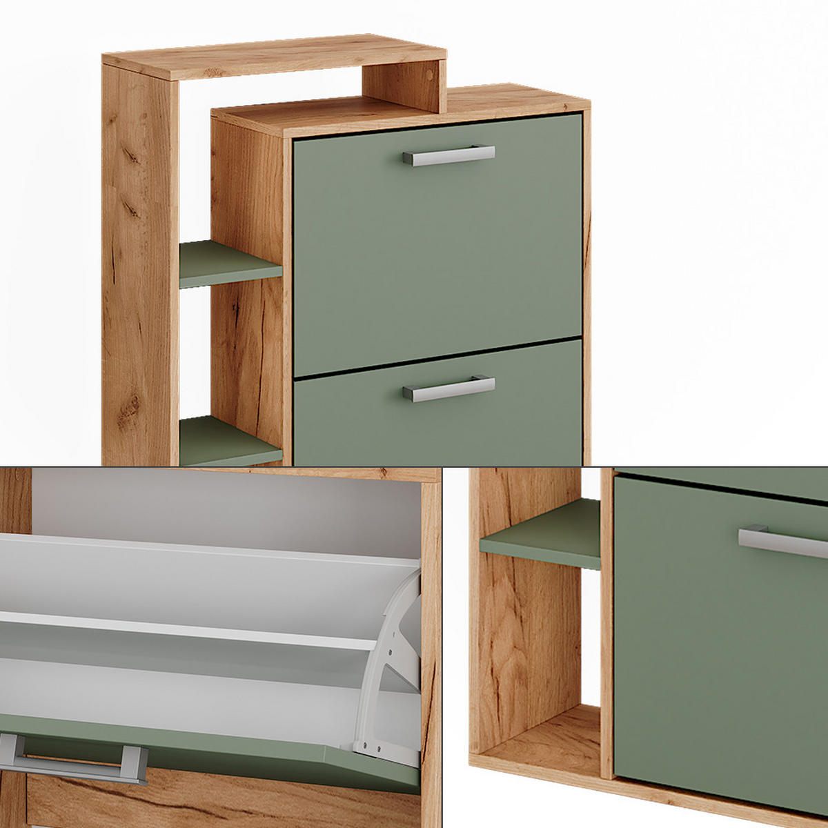 SCHUHKIPPER Orlando Goldkraft Eiche/Grün 80 x 90 cm - Eiche Wotan/Grün, Holzwerkstoff (80/90/24.2cm) - Vicco