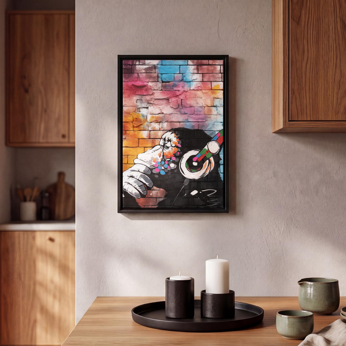 LEINWAND Bilder mit Rahmen - Affe - Graffiti - Musik - 20x30 - Multicolor, Textil (20/30cm) - MuchoWow