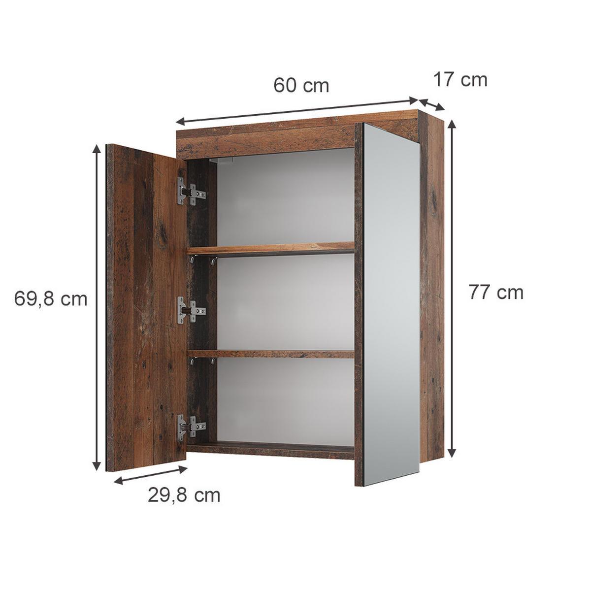 BADSPIEGELSCHRANK Luna Oldstyle 60 x 77 cm - Braun, Holzwerkstoff (60/77/17cm) - Vicco
