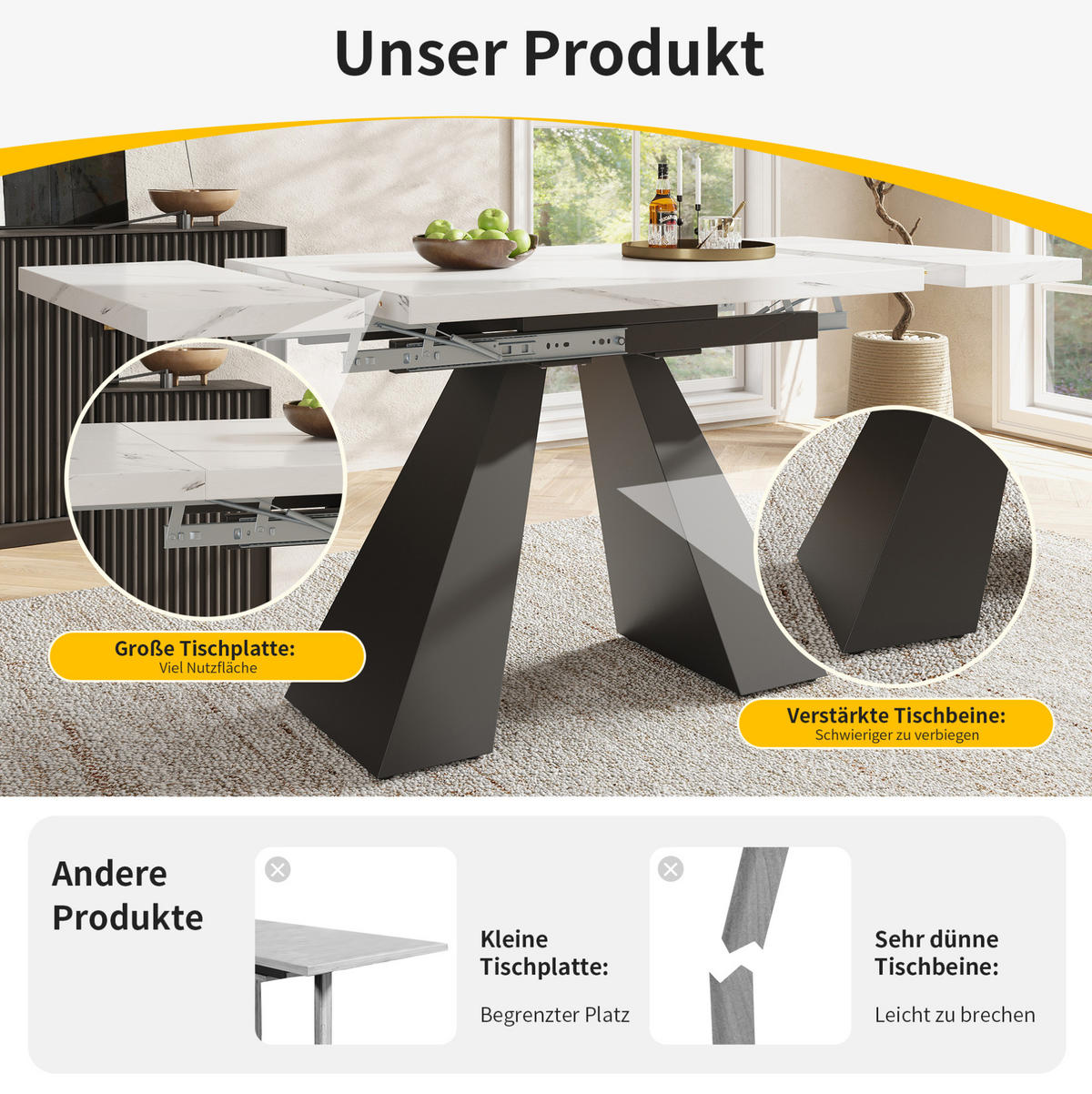 ESSTISCH-SET, MDF in Marmoroptik mit Ausziehtisch & 4 Samtstühlen, 99-159/74/77 cm, Weiß - Weiß, Holzwerkstoff - Redom