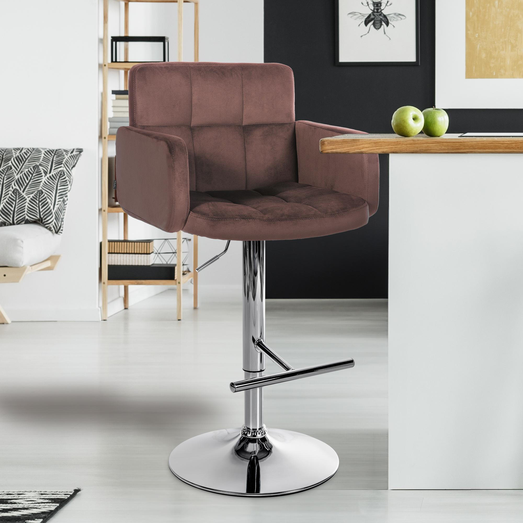 BARHOCKER Samt Braun - Chromfarben/Braun, Textil/Metall (60/93/56cm) - CLP