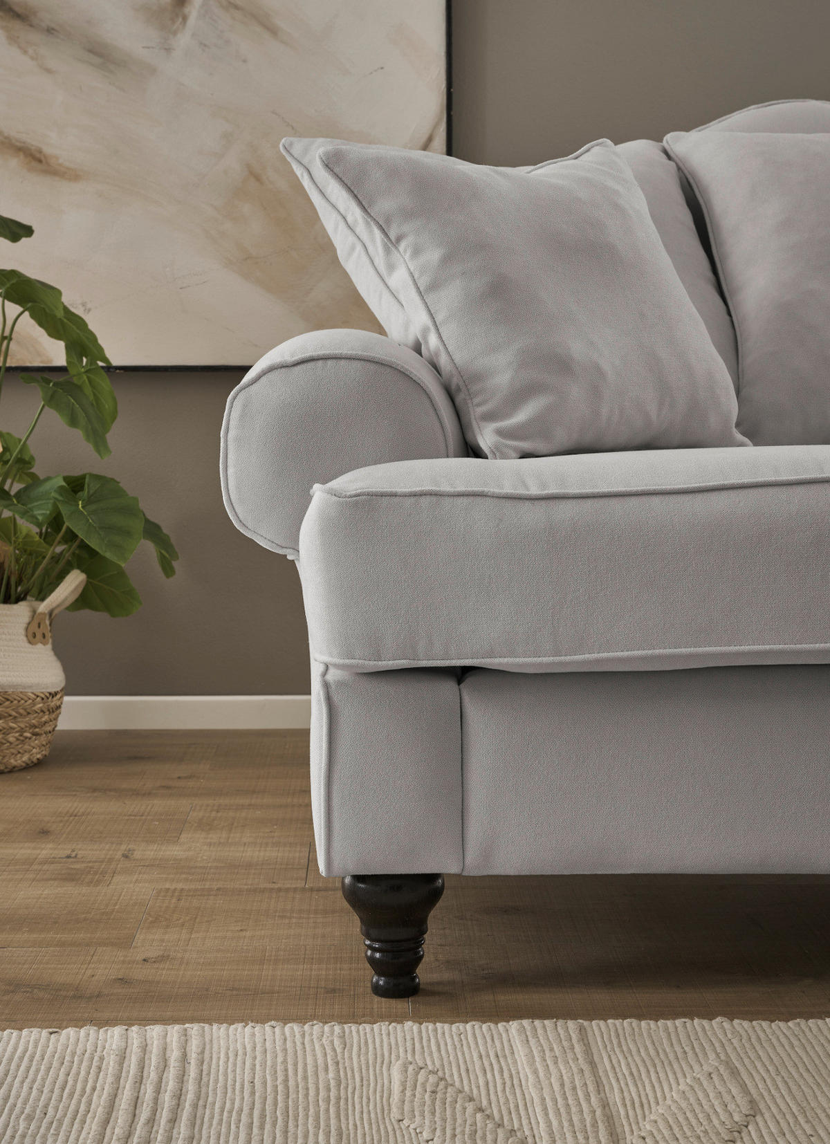 SOFA hellgrau Landhaus, Couch 3-Sitzer 200 cm - Hellgrau, Holz/Textil (200/95/100cm) - Furn.Design